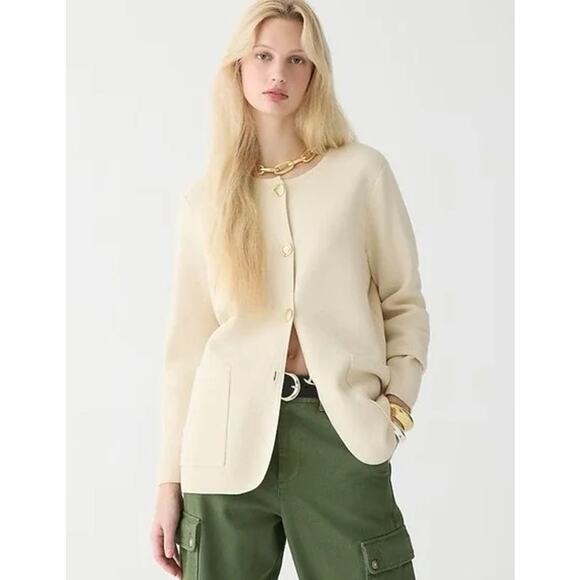 J. Crew Giselle Sweater Blazer Cotton Merino Wool Blend Gold Button Cardigan - Picture 1 of 15